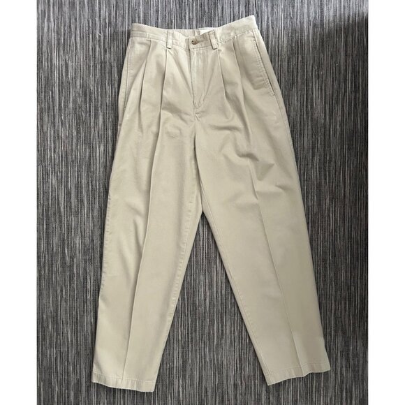 Eddie Bauer Beige Pleated Trousers Men Size 30X30 - Picture 1 of 8